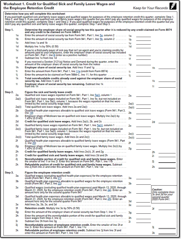form 941 worksheet 1 instructions 2 - Worksheet 2 Credit for Qualified Sick and Family Leave Wages