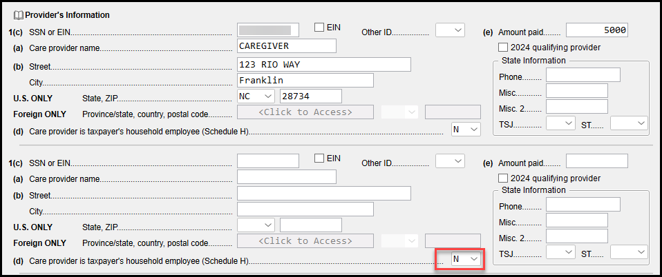 Drake Tax - 2441 - Child and Dependent Care Credit