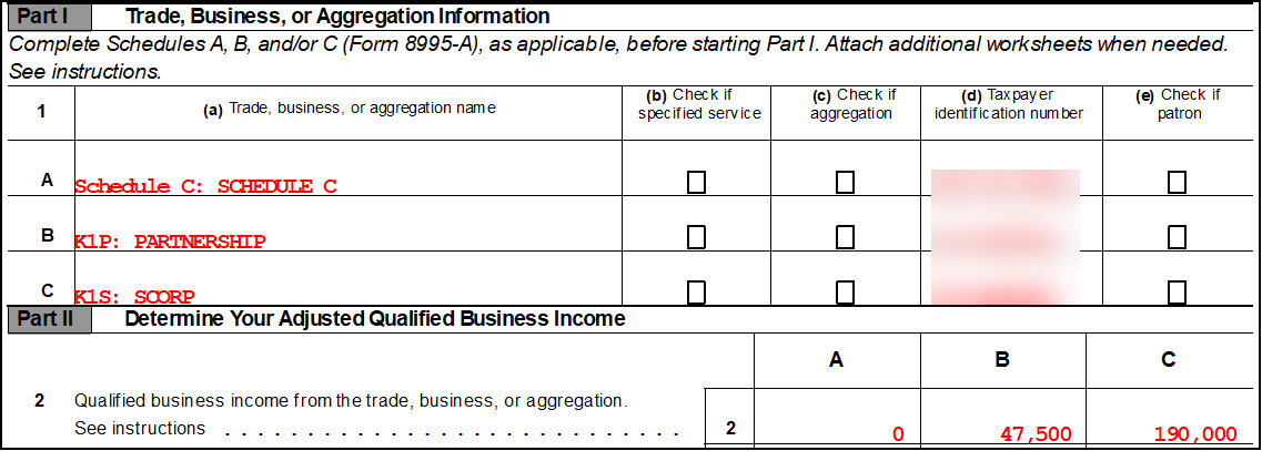 QBI - Form 8995-A - Schedule C Loss Netting and Carryforward