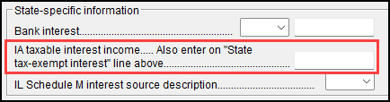 IA taxable interest income field on screen INT Image of IA taxable interest income field on screen INT