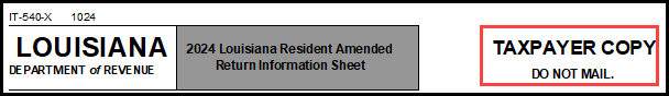 Image of "Taxpayer copy" on LA Form IT-540-X.