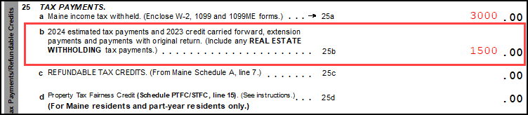 Image of line 25 on Form 1040ME.