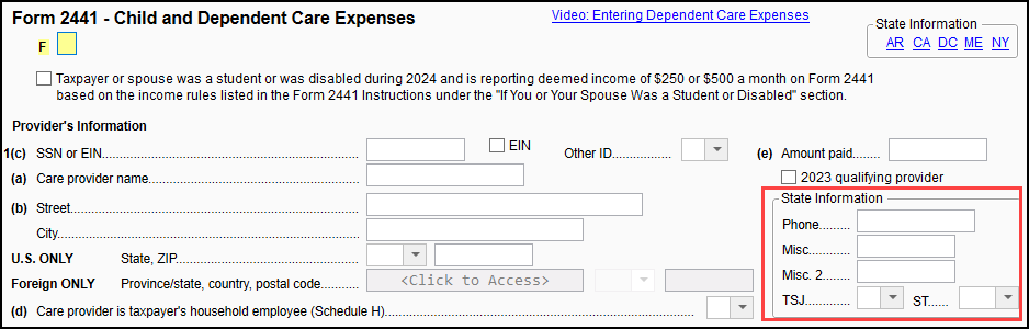 Image of "State Information" section on screen 2441.
