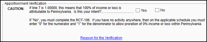 Image of "Apportionment Verification" section on PA screen C.