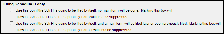 "Filing Schedule H only" section on WI screen OTP
