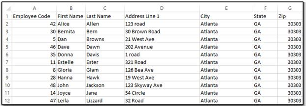 Example of employee export .csv file