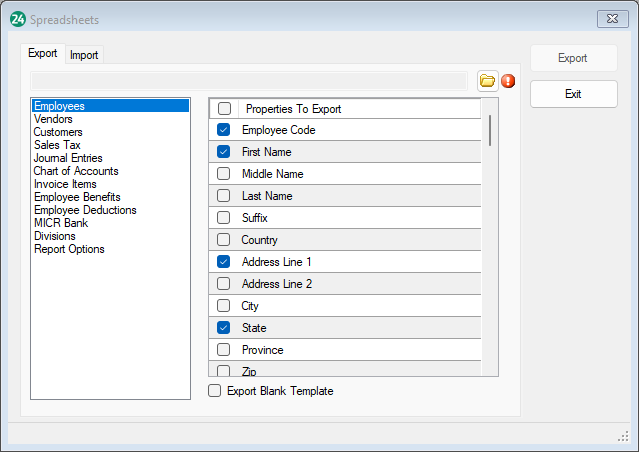 Export Employees screen