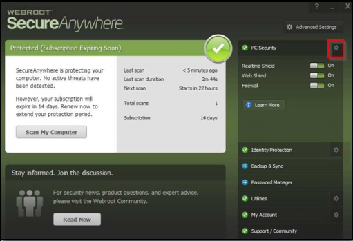 Webroot PC Security gear