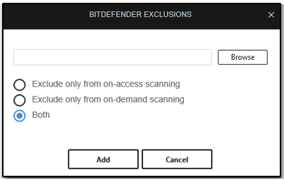BitDefender Exclusions Window