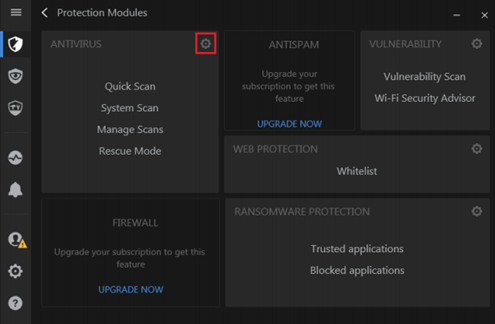 BitDefender Settings Gear