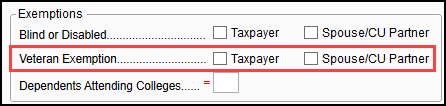 Image of "Veteran Exemption" on NJ screen 1