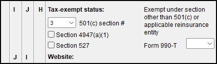 Image of "Tax-exempt status" section on screen 1.