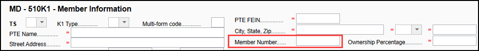 Image of the "Member Number" field on screen MDK1