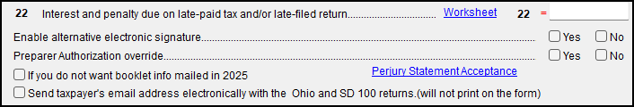 Image of "Send taxpayer's email address electronically..." check box on OH screen 1