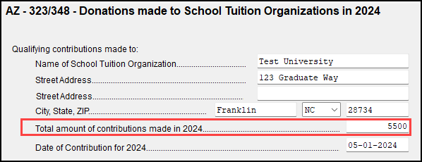 Image of "Total amount of contributions made.." field on AZ screen 323/348