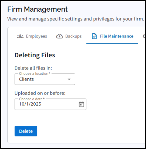 Deleting Files screen