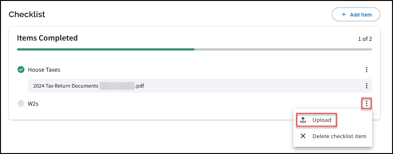 Checklist menu > Upload