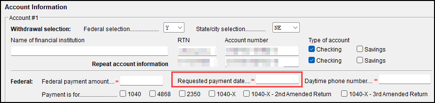 Image of "Requested Payment Date" on screen PMT