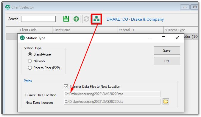 Image showing the network icon on the client selector window.