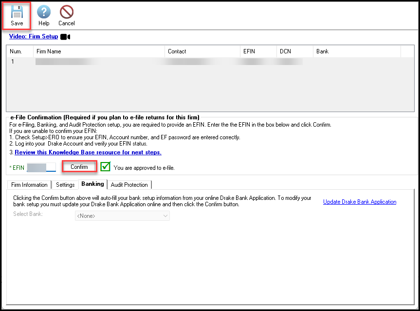 Confirming your EFIN at Setup > Firms