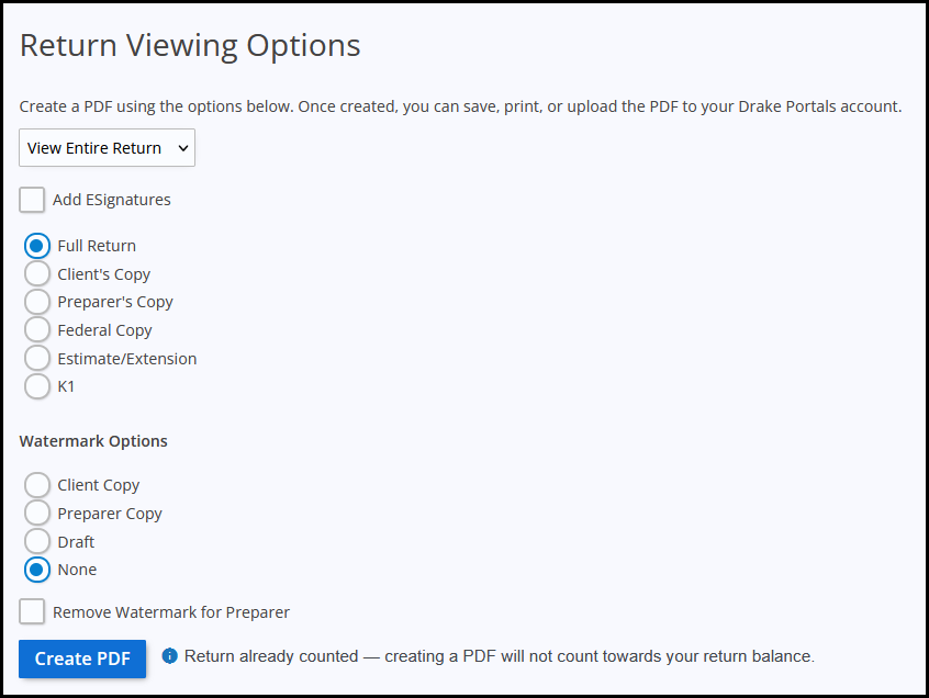 Return viewing options Return viewing options