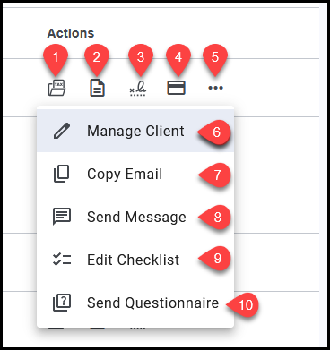 Actions menu