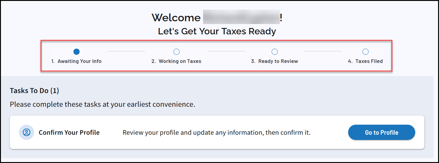 Client portal progress bar visible