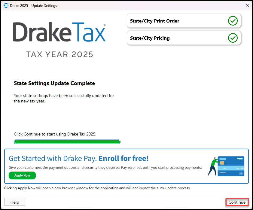 State settings update complete