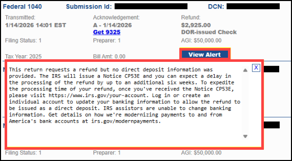 Alert example