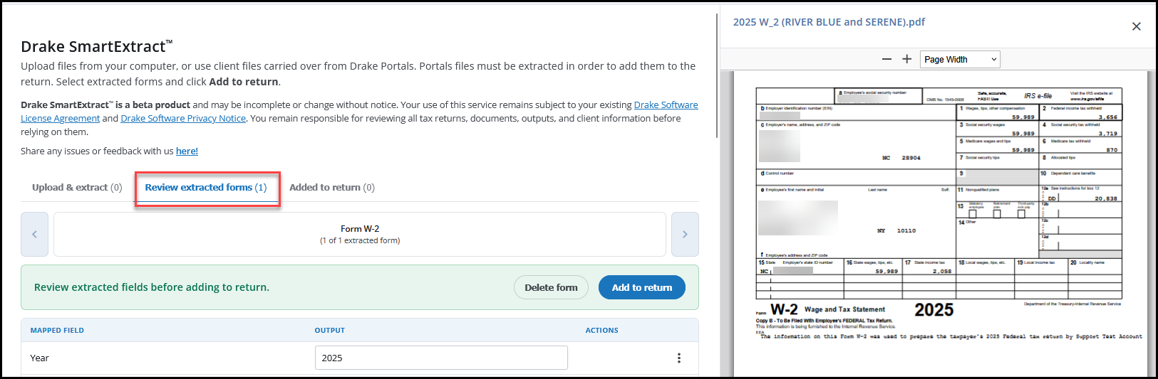 Added to return tab > review imported data