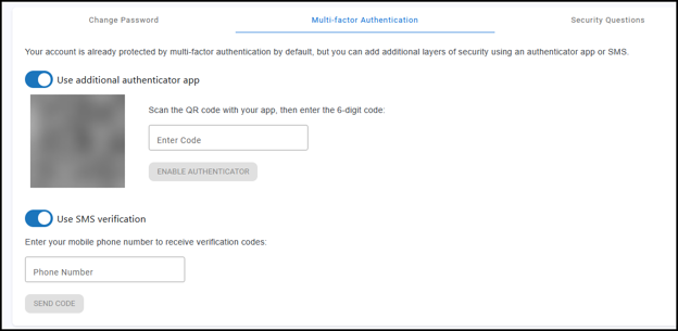 Multi-factor authentication tab Multi-factor authentication tab