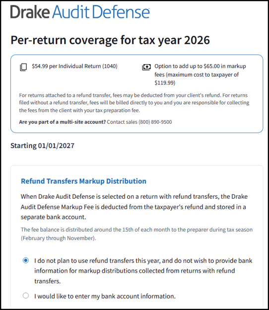 Enrollment options for the Per-return coverage Enrollment options for the Per-return coverage